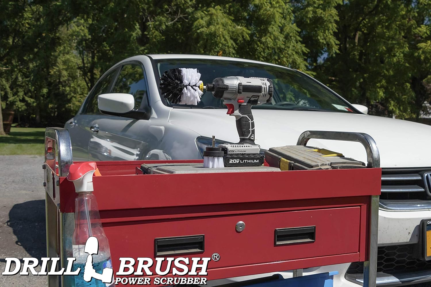 Car, Motorcycle, Truck, Boat - Cleaning Supplies – Drill Brush – Soft White Detailing Brush Kit - Car Wash - Spin Brush - Wheel Cleaner - Interior, Vinyl, Upholstery, Fabric, Leather Seat Cleaner