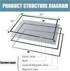 DIY Magnetic Window Screen Replacement Adjustable Mesh Screen 55"H*36"W with Magnets Fits Any Size White Frames with Grey Fiberglass Screen