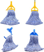 String Mop Heads Replacement Heavy Duty Commercial Grade Blue Cotton Looped End Wet Industrial Cleaning Mop Head Refills (3, Large)