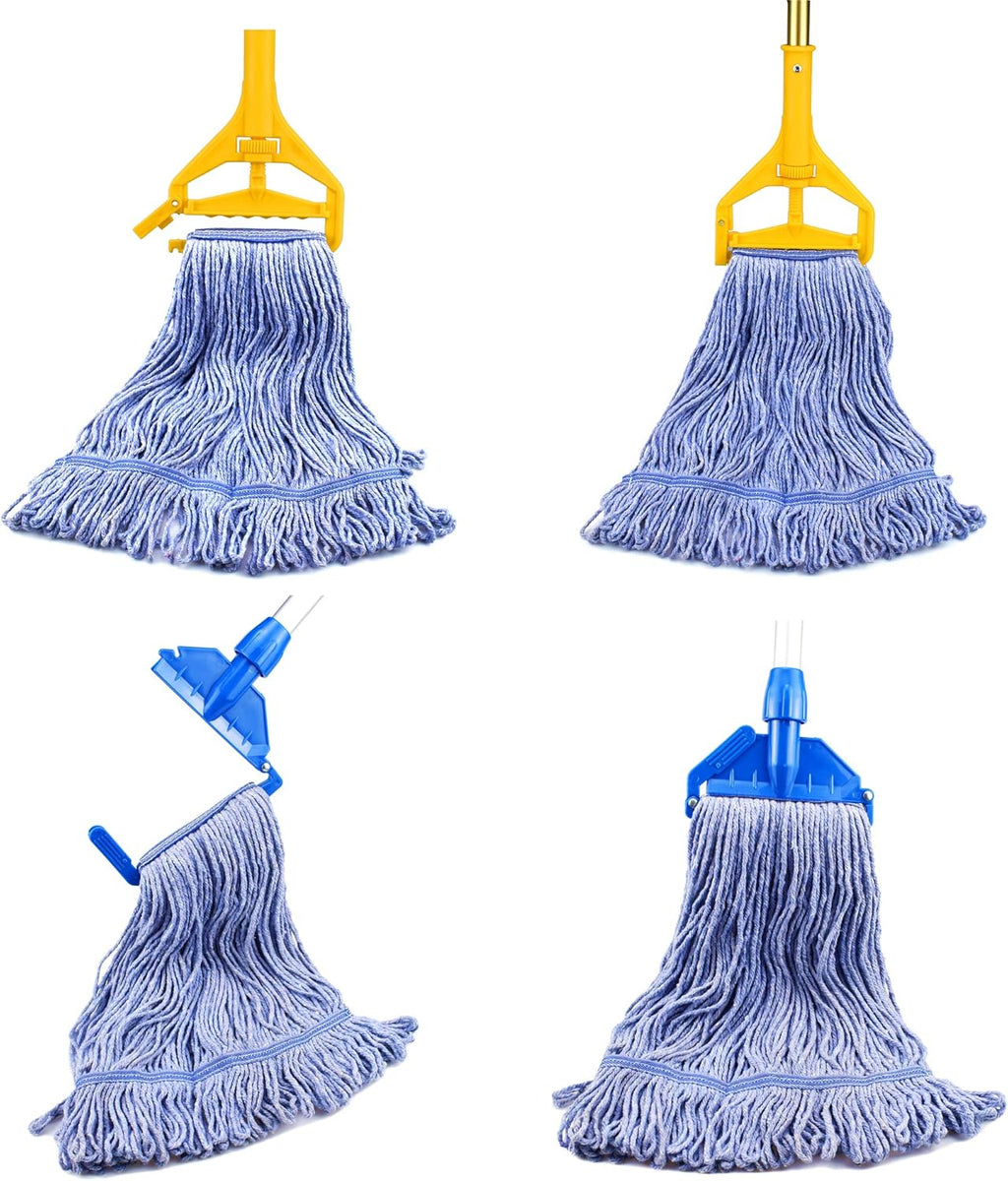 String Mop Heads Replacement Heavy Duty Commercial Grade Blue Cotton Looped End Wet Industrial Cleaning Mop Head Refills (1, Medium)