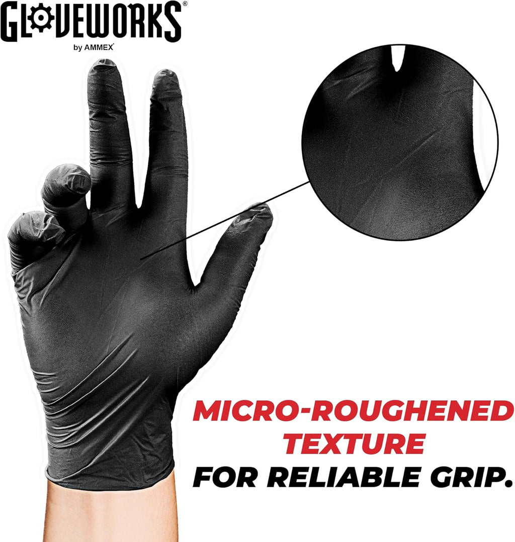 GLOVEWORKS Black Nitrile Gloves Disposable Latex Free, 5 Mil Industrial, For Mechanic, Cleaning, Cooking, Kitchen, Food Grade