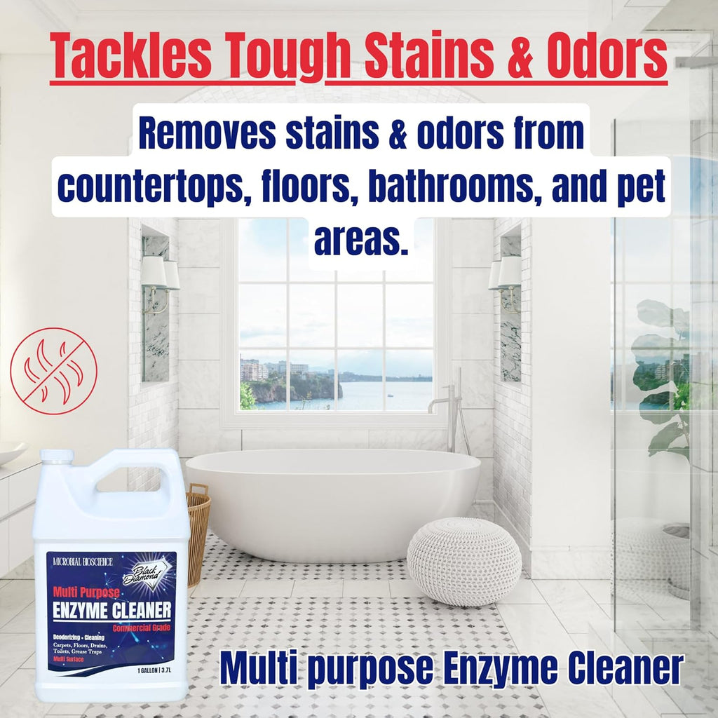 Commercial Multi-Purpose Enzyme Cleaner & Odor Eliminator | Pet & Human Urine, Stains & Odors | Carpet, Laundry, Bathroom, Drain & Trash Deodorizer | Dog, Cat, Organic Waste Remover (1 Gallon)