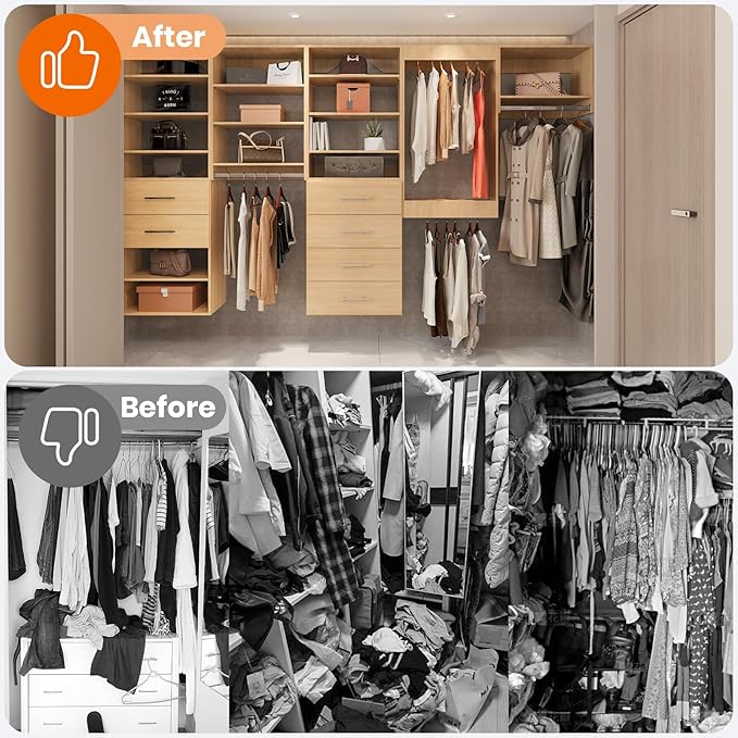 ROOMTEC 31.5" Medium Hanging Closet Unit, Modular Closet System with Hanging Rod, Wardrobe Organizer for Bedroom or Walk-in Closet, Wall Mounted, Customizable Clothes Storage Unit, Wood