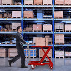 VEVOR Hydraulic Lift Table Cart, 500lbs Capacity 28.5" Lifting Height, Manual Single Scissor Lift Table with 4 Wheels and Non-Slip Pad, Hydraulic Scissor Cart for Material Handling, Red