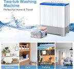 COSTWAY Portable Washing Machine, Twin Tub 22Lbs Capacity, Compact Washer(13.2Lbs) and Spinner(8.8Lbs) with Control Knobs, Built-in Drain Pump, Semi-Automatic Laundry washer for Apartment, RV (Blue)