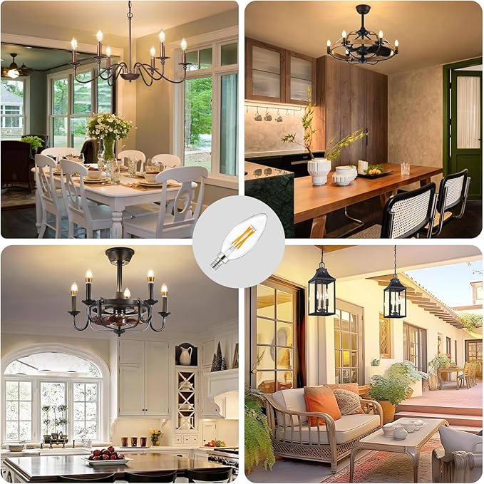 Depuley LED Light Bulbs E12: 12-Pack Candelabra Light Bulb 4W Candle Bulb Equivalent 40W - Edison Vintage Bulbs Soft White 2700K C35 Clear Bulb 500 LM 80+CRI Non-Dimmable