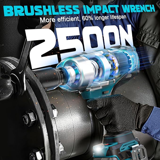 3/4" Cordless Impact Wrench Compatible with Makita 18V Battery: 1850FT-LBS(2500N.m) High Torque Impact Driver, Auto-Stop Reverse, 4-Speed Heavy Duty Impact for Car/Truck/Mower(Bare Tool)