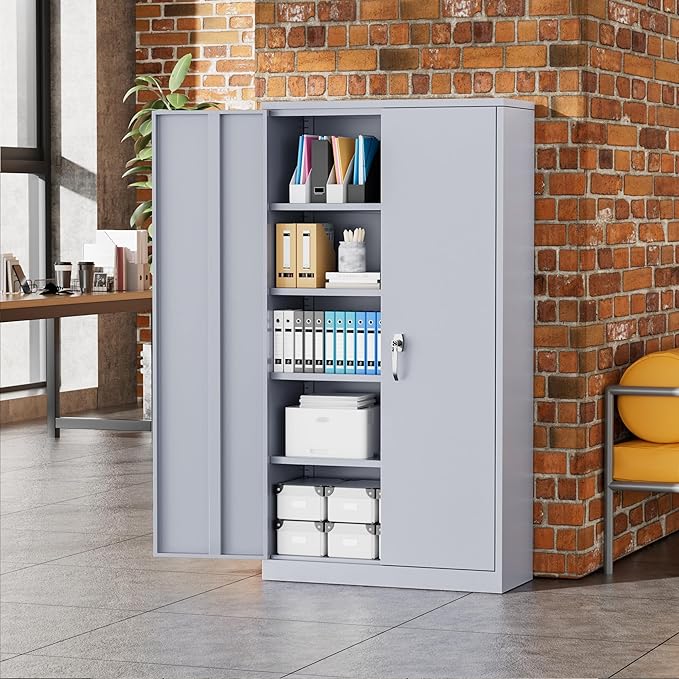 Greenvelly Metal Storage Cabinet with Locking Doors, 72" Dark Grey Lockable Storage Cabinet with Adjustable Shelves, Steel Tool Cabinets for Home Office, Garage (36" x 18")