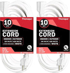 2 Pack White Extension Cord 10 ft, 16/3 SJTW Weatherproof Indoor & Outdoor Extension Cord 3 Prong Grounded Plug, Heavy Duty Power Cable Great for Home, Office, Outdoor Lights, US Veteran Owned