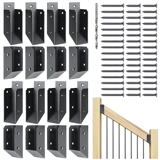 201 Stainless Steel 2" x 4" (1 ½" x 3 ½" Actual) Deck Railing 32.5°Stair Connectors, for Deck Railing Stair Handrail Connection Installation Deck Railing Bracket (8 Pair-Black)