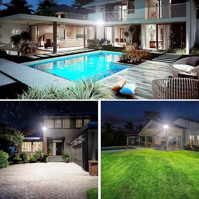 Olafus 130W Flood Lights Outdoor, 13000LM Super Bright LED Flood Light, IP65 Waterprooof Outdoor Flood Light Fixture, 3 Adjustable Heads, 6500K Exterior Security Lights for Yard, Garage, White