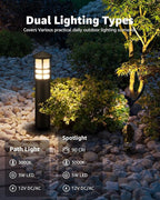 SUNVIE 12-Pack Low Voltage Landscape Lighting Kit LED Bollard Pathway Lights Wired with Spotlights for Garden, Path, Yard, Patio, Cast-Aluminum, IP65 Waterproof, 12-24V AC/DC, 3000K Warm White, Black