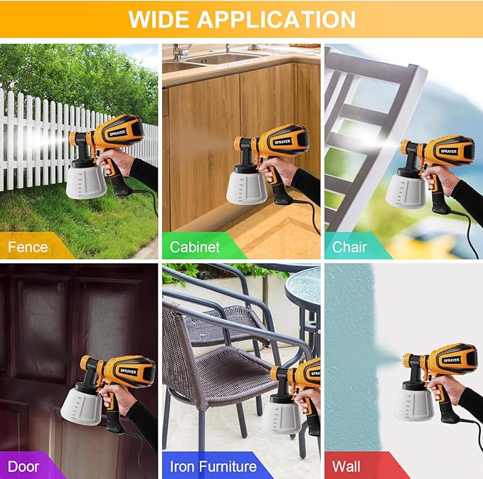 Paint Sprayer, 700W HVLP Spray Gun with Cleaning & Blowing Joints, 4 Nozzles and 3 Patterns, Easy to Clean, for Furniture, Cabinets, Fence, Walls, Door, Garden Chairs etc. VF803