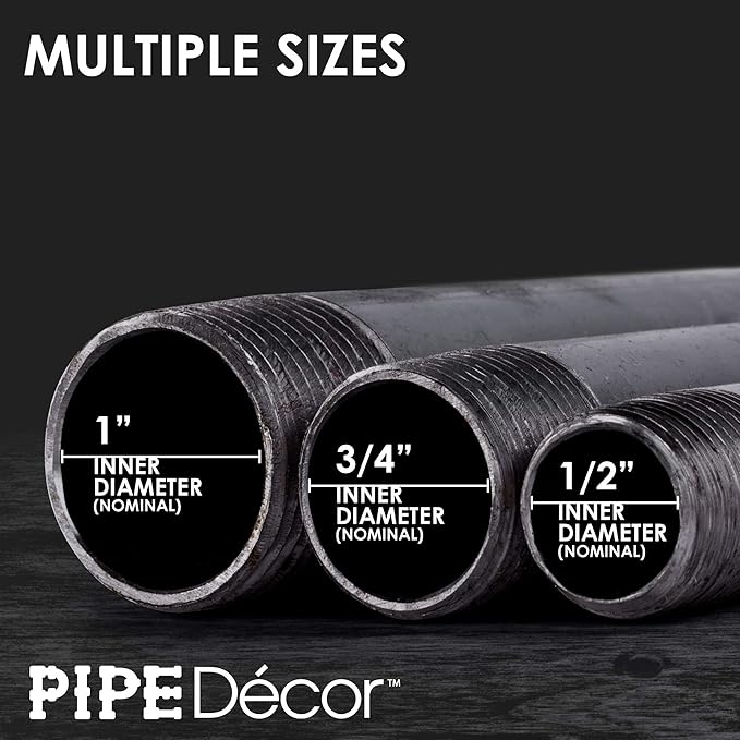 Pipe Decor 1/2" x 5" Malleable Cast Iron Pipe Nipple, Pre Cut Connectors, Industrial Steel Grey Fits Standard Half Inch Black Threaded Pipes Nipples and Fittings, Vintage DIY Furniture, 10 Pack