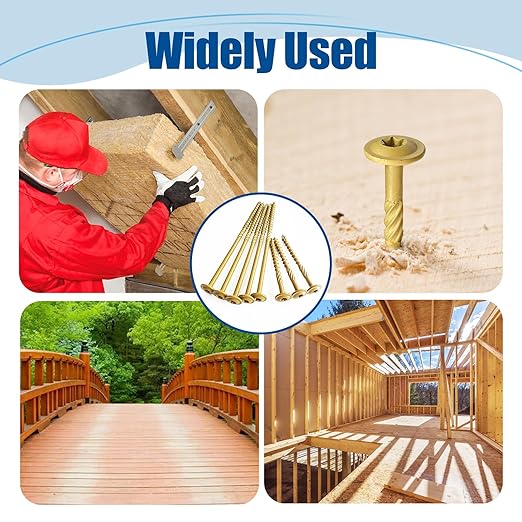 Lag Screws #14×4", 100PCS Heavy Duty Construction Screws, Rust Resistant, Washer Head, Bronze Coated External Wood Screws, Trusss Lag Screws, 2PCS T30 Star Bit Included