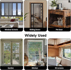 Window Screen Door Repair/Replacement Kit,48" x178" Adjustable Durable Fiberglass Window Screen Mesh,with Spline/Roller/Hook/Clips Screen Door Repair Kit,DIY Window,Porch Sliding Door(Black)