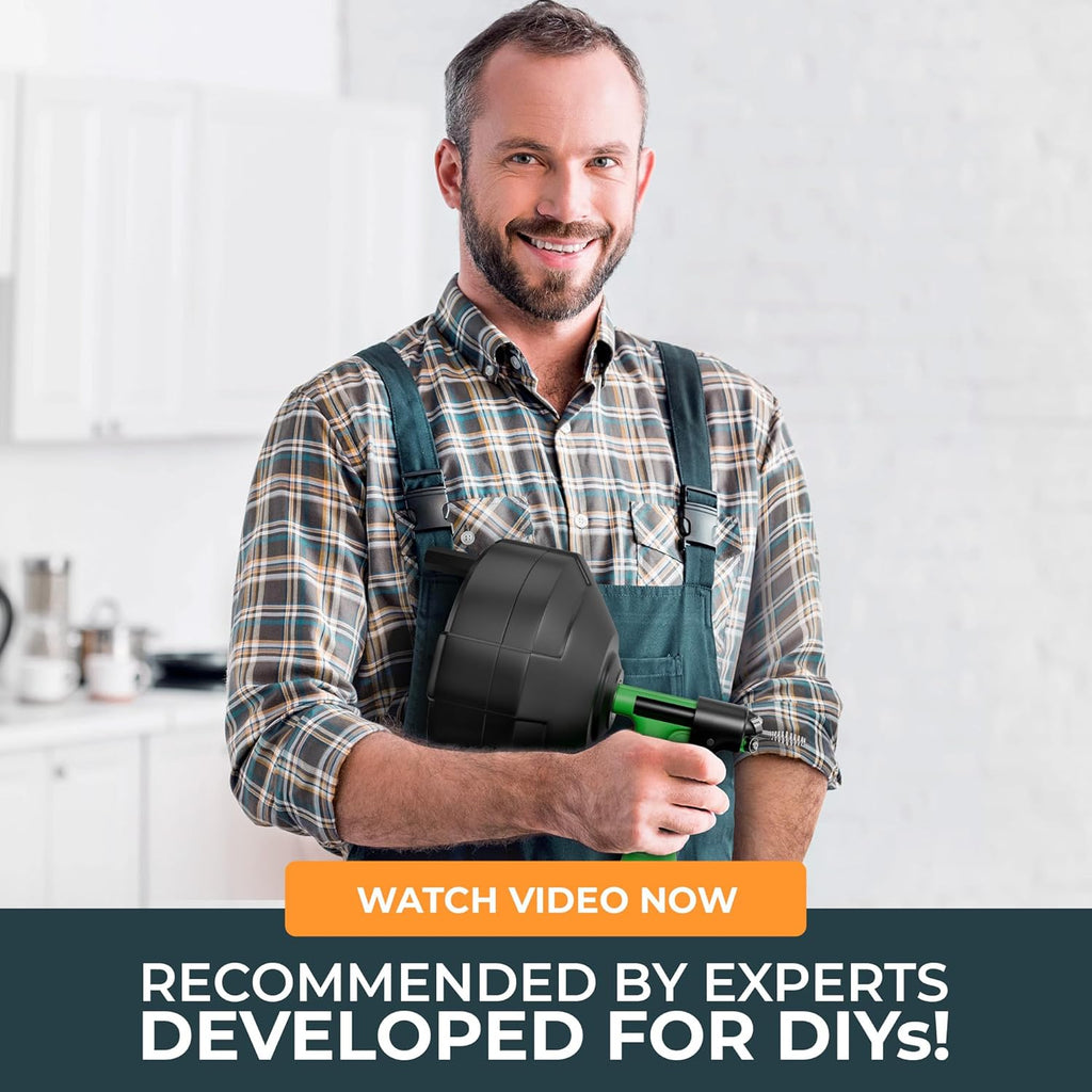 drain snake [50FT] - Auto Feed - Ideal plumbing snake for sink and drain unblocking - Solid drain auger for real DYIs!