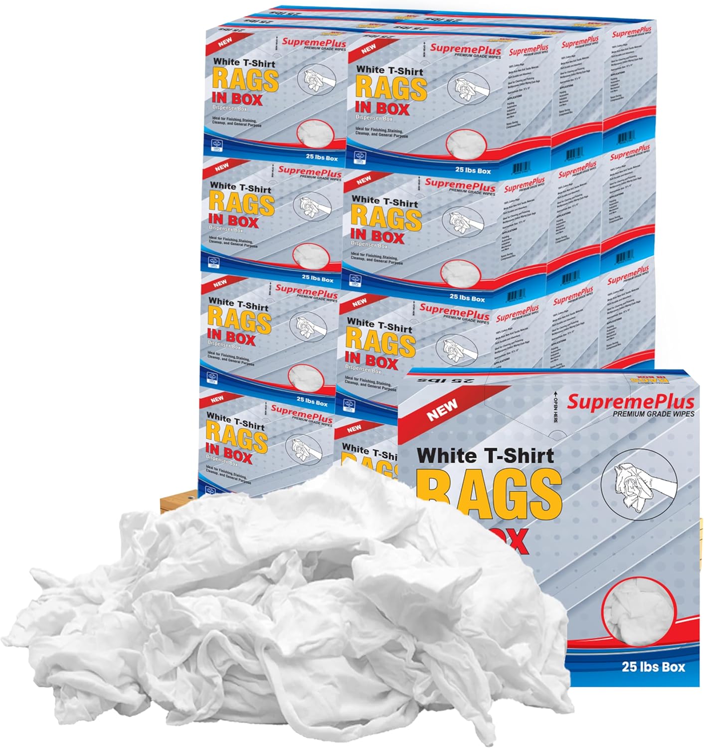 Premium White T-Shirt Cleaning Rags (600 lbs. Pallet 24x25 lbs. Compressed Box of Rags) – White Cotton Cloths for Cleaning, Staining, Painting, Oil, Grease & Dust Removal