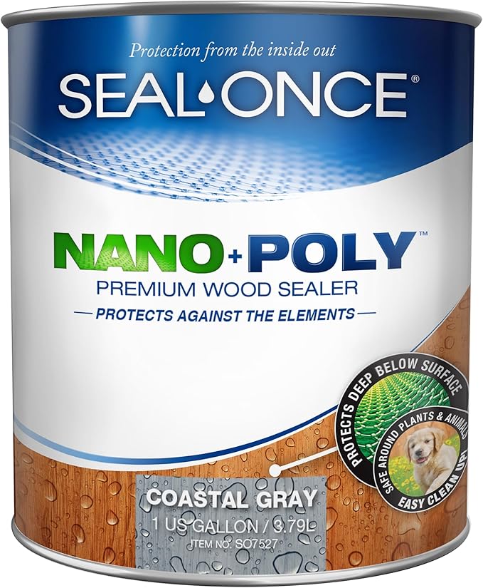 Seal-Once Nano+Poly Penetrating Wood Sealer with Polyurethane - Premium Waterproof Sealant -1 Gallon & Coastal Gray