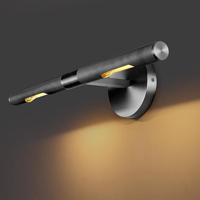 Hardwired Black 19" Knurled Picture Lights, Rotatable 360°Picture Lights for Wall, Art Lights, Gallery Light, Museum Lights for Wall Art, Picture Frame Light, Sconce Light, Include Bulb