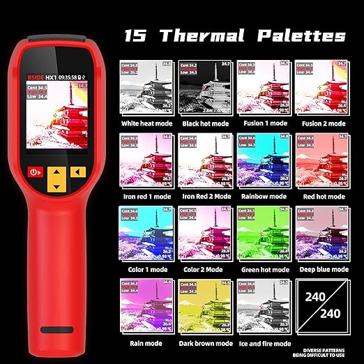 BSIDE Thermal Imaging Camera 240×240 Resolution 15 Color Palettes Infrared Thermal Imager -4°F to 1022°F 25Hz Rechargeable Handheld Thermal Camera with Laser Pointer 50°FOV