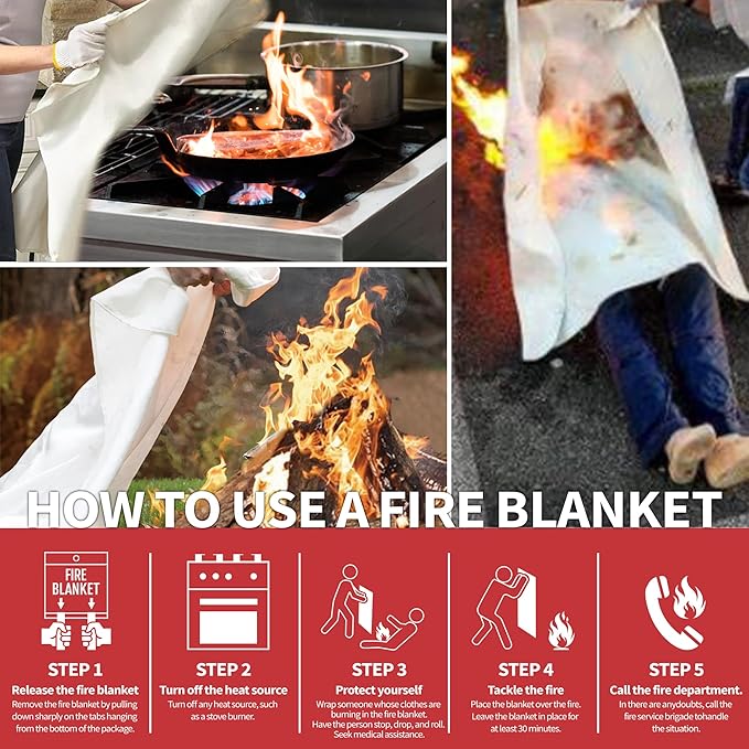 Fire Blanket for Home and Kitchen,40" x 40",4 Pack,Emergency Fire Blanket