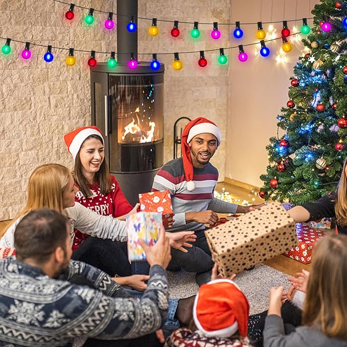 25 Pack G40 Colored LED Bulbs, Frosted Multicolor Globe Replacement Bulbs, 0.6 Watt E12 C7 Candelabra Base LED Bulbs for Outdoor Christmas String Lights, 2700K Warm White- Frosted Multicolor