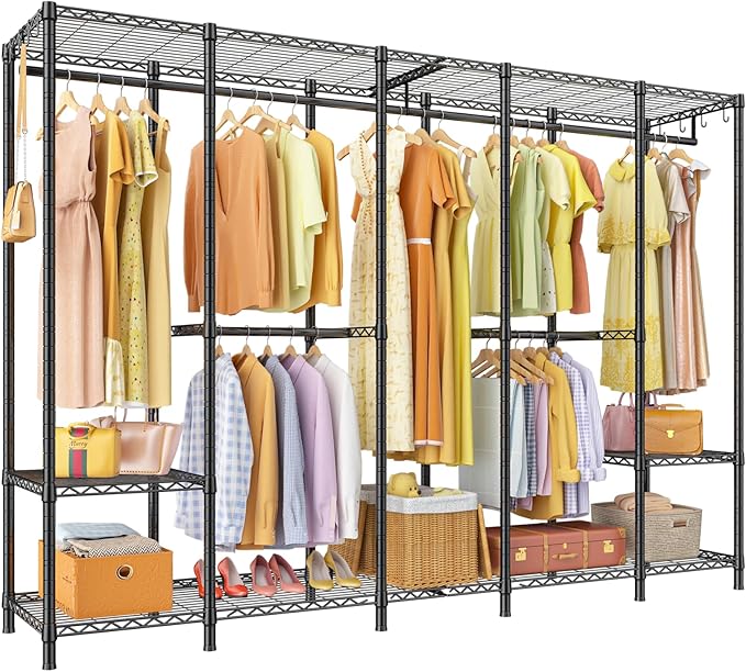 Ulif H50 Extra Large Clothes Rack, Heavy Duty Garment Rack, Freestanding Portable Closet, Clothing Racks for Hanging Clothes, Wardrobe Closet 89.8'' W x 15.8" D x 76.4" H, Max Load 1400 Lbs, Black