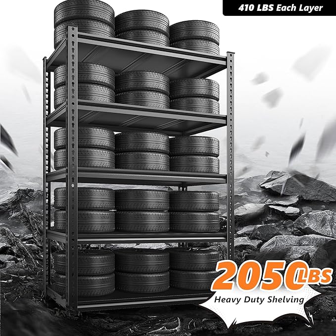 REIBII 72'' Storage Shelves 2050LBS Garage Shelving Heavy Duty 5-Tier Metal Shelving Adjustable Garage Shelves for Storage,Basement, Warehouse,72" H*31.5" W*16.5" D, 2PC