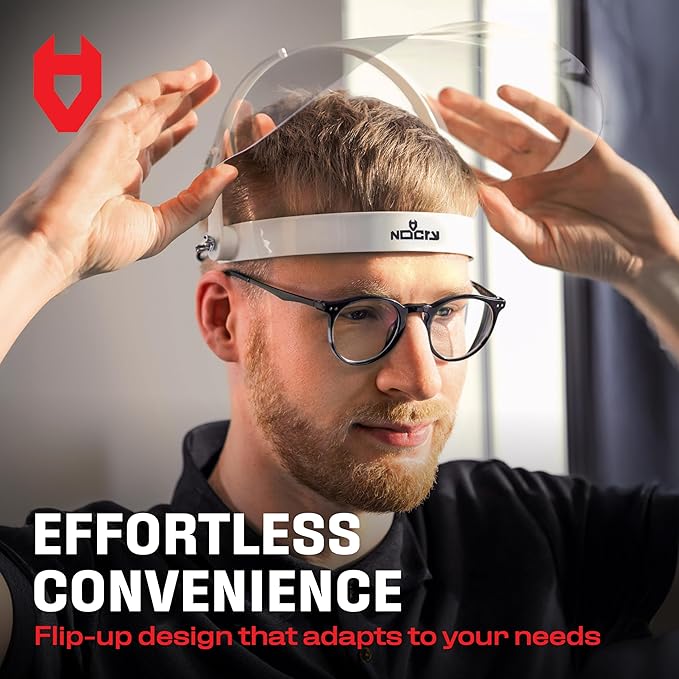 NoCry Protective Face Shield Mask with Adjustable Headband and 2 Reusable Plastic Visors — Flip-Up Design with Durable Metal Hinges — Anti-Slip Forehead Padding — Fits Over Glasses