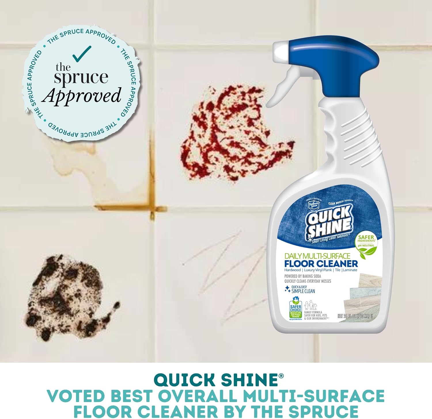 Quick Shine Multi Surface Floor Cleaner Daily Care 24oz | Plant-Based, Ready to Use, Dirt Dissolving, Streak Free, No Rinse | Use on Hardwood, Laminate, Luxury Vinyl Plank, Tile & Stone | Safer Choice