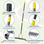 Rake, 51" Heavy Duty Metal Dethatcher Rake with 15" Wide Double-Edged Sharp Tines Thatch Rakes for Lawns,Dead Grass Removal,Soil Loosening,Lawn Care, Dethatching,Yard,Garden