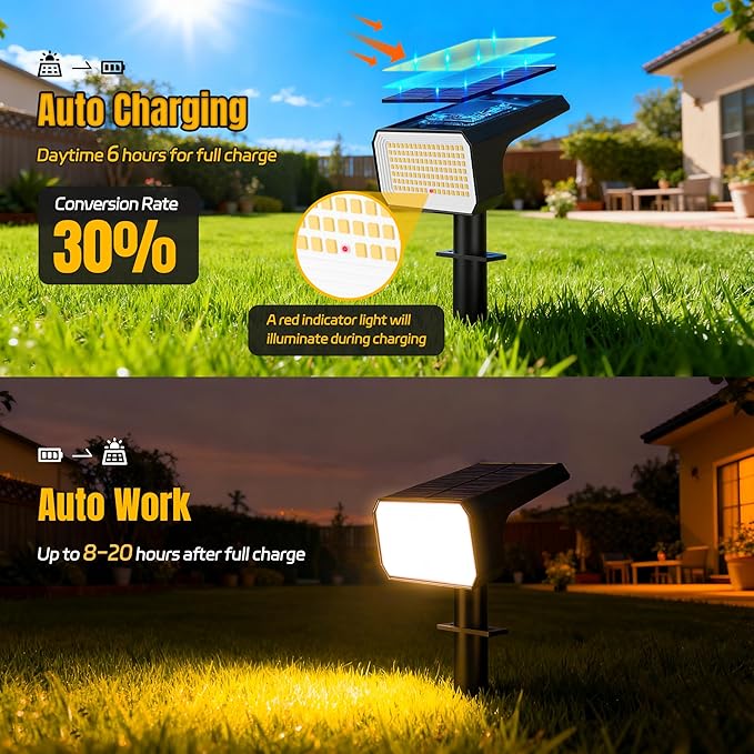 Solar Spot Lights Outdoor, [4 pack/118 LED] 4 Modes Auto On/Off Solar Landscape Spotlights, Ip67 Waterproof Solor Powered Pathway Lights for Outside Yard Garden Walkway Tree Patio (Warm White)