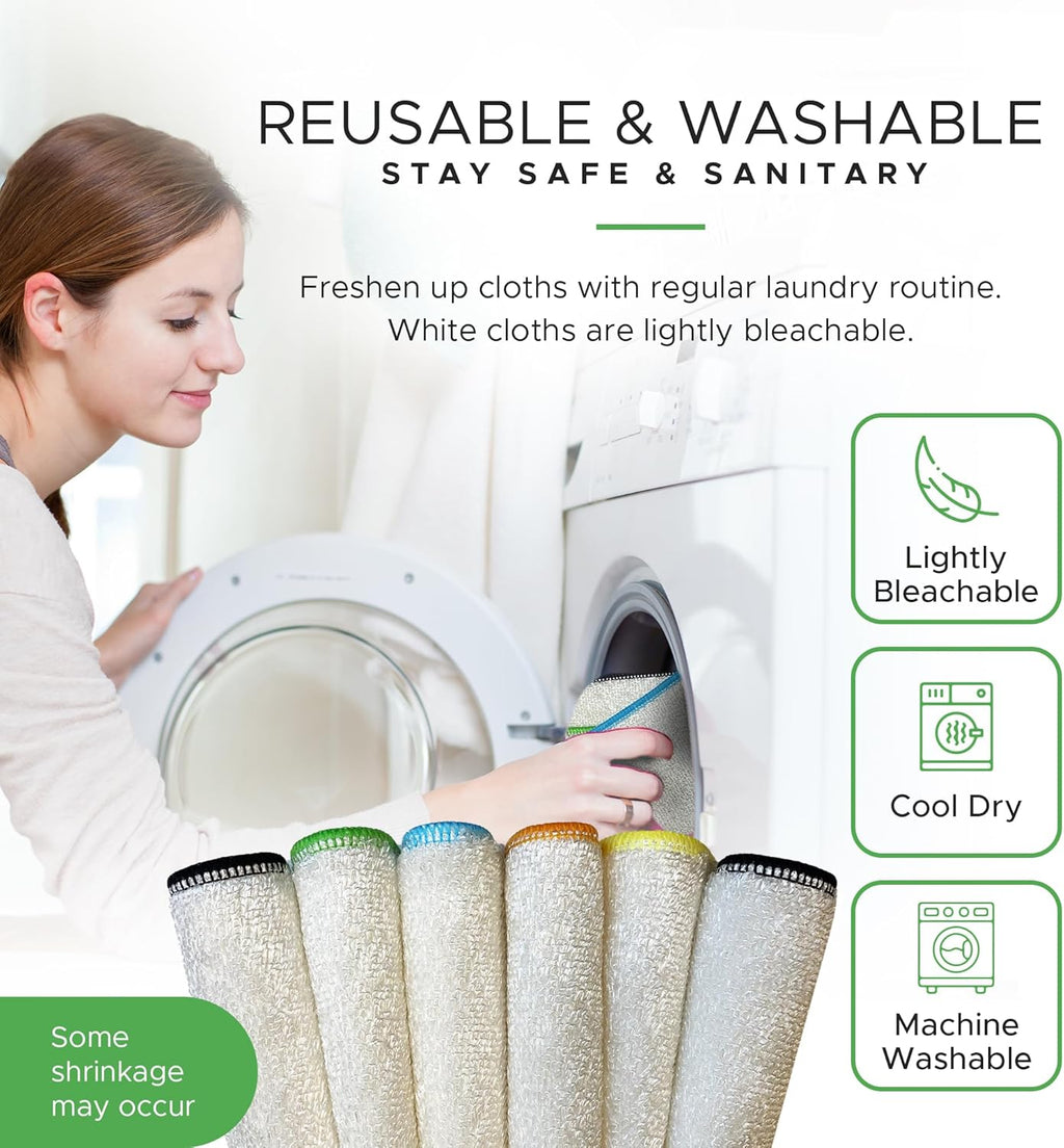 Whiffkitch Dishcloths Dishrags for Kitchen and Household Cleaning 9x9 6-Pack Non-Scratch 2-Ply Weave, Bamboo-Rayon Fabric, Absorbent, Washable, Long-Lasting