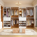 5FT Closet System with Drawers, 96 Inches Walk In Closet Organizer System with Shoe Rack, 3 Hanging Rods, Wall Mount Bedroom Wardrobe Clothes Garment Rack