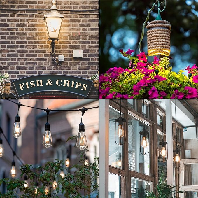 Jensense Edison LED Light Bulbs 8Watt Dimmable, 2700K Warm White, E26 Base, 60W Equivalent, Vintage Style, 800lm, CRI 90, Clear Glass, 24 Pack