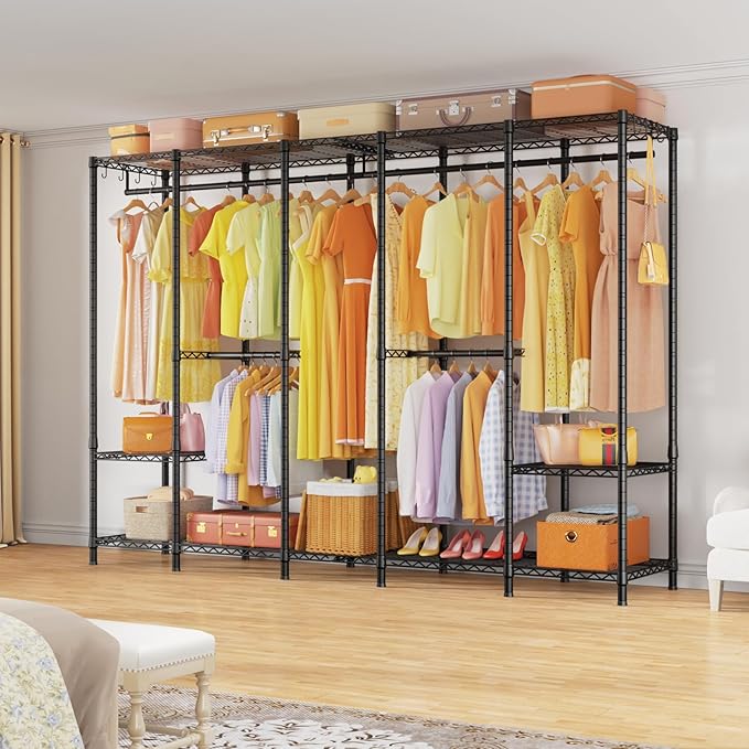 Ulif H50 Extra Large Clothes Rack, Heavy Duty Garment Rack, Freestanding Portable Closet, Clothing Racks for Hanging Clothes, Wardrobe Closet 89.8'' W x 15.8" D x 76.4" H, Max Load 1400 Lbs, Black