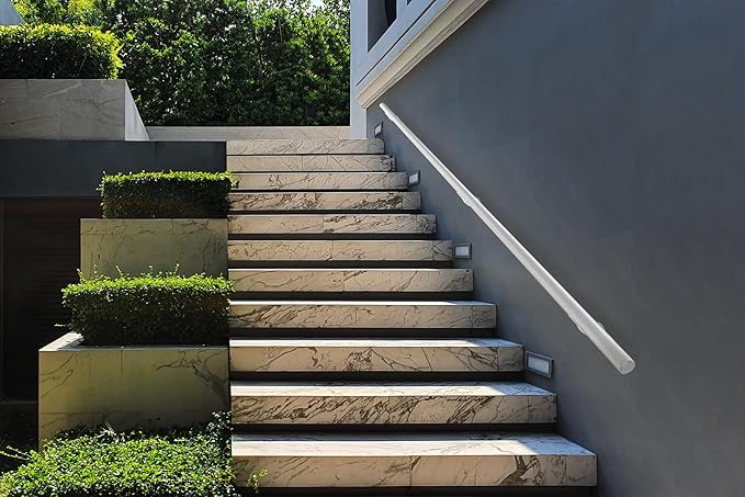 Meranti Aluminum Handrail for Indoor or Outdoor Steps and Stairs – Hand Rails for Elderly – DIY Complete Stair Railing Kit (AHR, Glossy White, 10' Length)