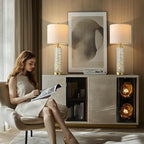 Oneach 27.75” Table Lamps Set of 2, Gold Modern Bedside Lamp with LED Night Light, USB A+C, Glass Lamps for Living Room, Bedroom, Nightstand, Office, End Table (2 Bulbs Included)