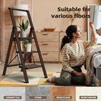 HillhutApex 3 Step Foldable Aluminum Step Ladder with Handgrip, Anti-Slip Pedal, 330lbs Capacity, Lightweight & Portable for Home, Kitchen, Office, Garage (Walnut)