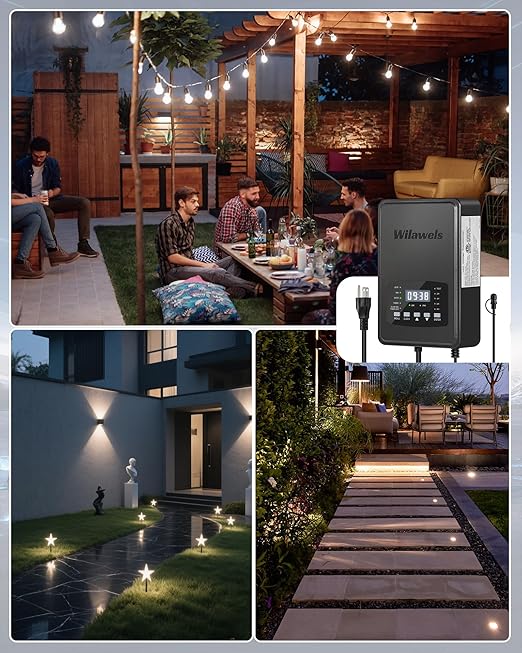 500W Low Voltage Landscape Transformer, 2 Zone Independent Control Landscape Lighting Transformer, 120VAC to 12/14V AC Low Voltage Transformer with Timer & Photocell Sensor ETL Listed D24LT06