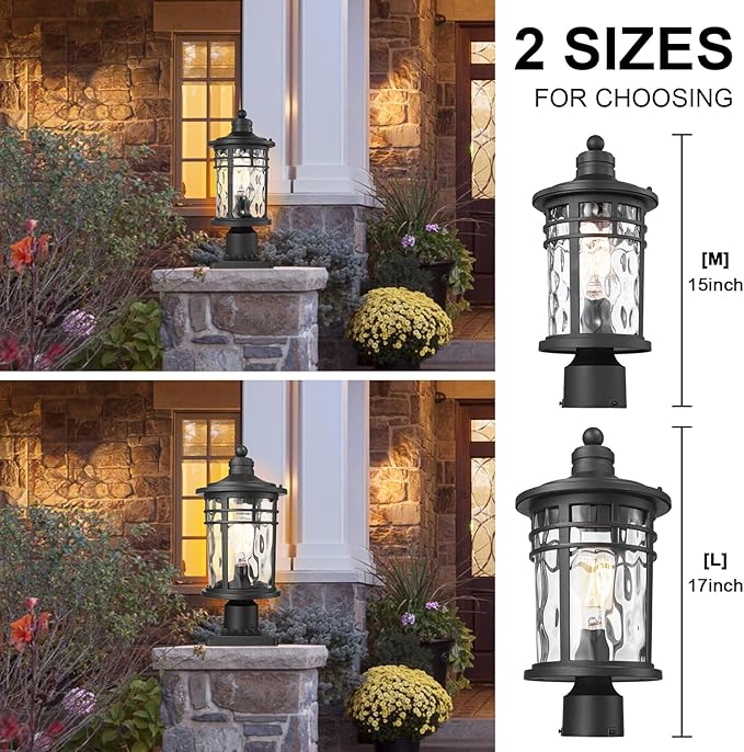 Darkaway Outdoor Post Lights Lamp Posts Outdoor Lighting, Aluminum Post Lights Outdoor Light Fixtures with Water Ripple Glass, Pole Light for Outside Patio Yard Garden