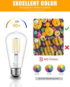 MASTERY MART 6 Pack Vintage Edison Bulbs, E26 Led Bulb 5.5W Equivalent to 60W, Dimmable, 2700K Soft White, High Brightness Antique ST19, Clear Glass