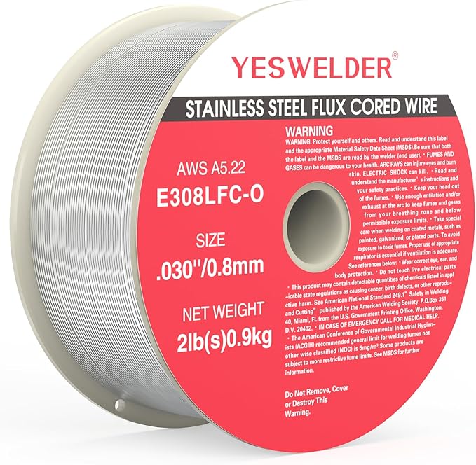 YESWELDER Stainless Steel Flux Cored MIG Wire, E308LFC-O .030-Diameter, 2-Pound, Strong ABS Plastic Spool Welding Wire