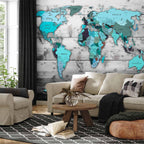 artgeist Premium Wall Mural World Map 79x55 in - XXL Non-Woven Wallpaper Fleece Wall Decor Photo Print Picture Image Design Home Map of The World k-B-0009-a-d