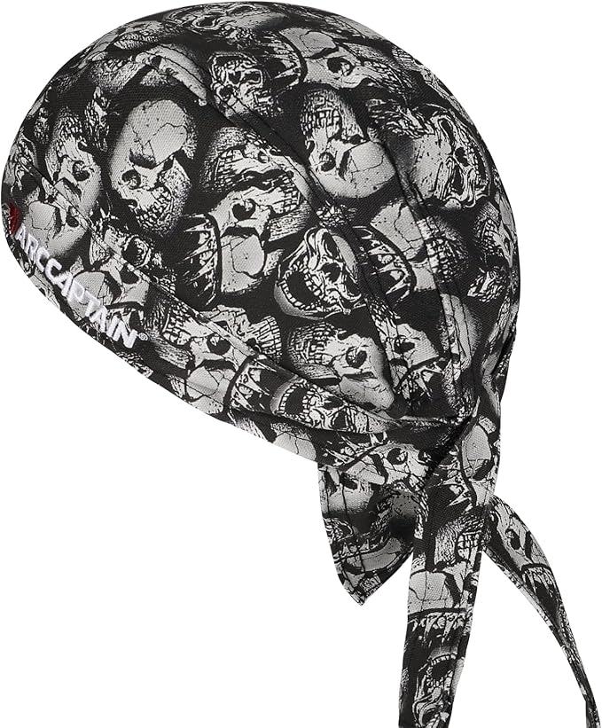 ARCCAPTAIN 2PC Welding Doo Rag, Welding Cap, Protective Welders Cap, Welding Hats for Men, Fireproof Cotton and Durable for Safety, Skull, L Size