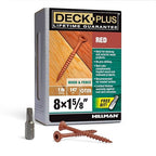 Deck Plus 1-5/8 Inch Epoxy Coated Exterior Wood and Fence Screws #8 x 1-5/8" Torx/Star Drive Included Coarse Thread, Outdoor Rust Resistant Decking Screw, Red, 1lb Box, 147 Pieces | 48425
