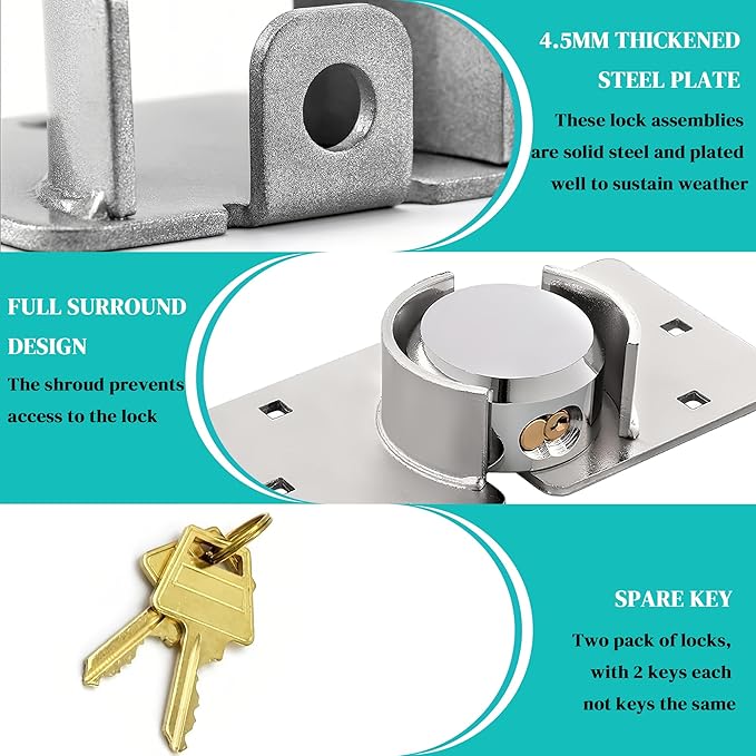 2 Pack Van Door Lock, 73MM Heavy Duty Solid Steel Hidden Shackle Padlock and Hasp Set Keyed Different, with 4pcs Keys and 80mm Screws for Vans, Trucks, Gates, Trailer