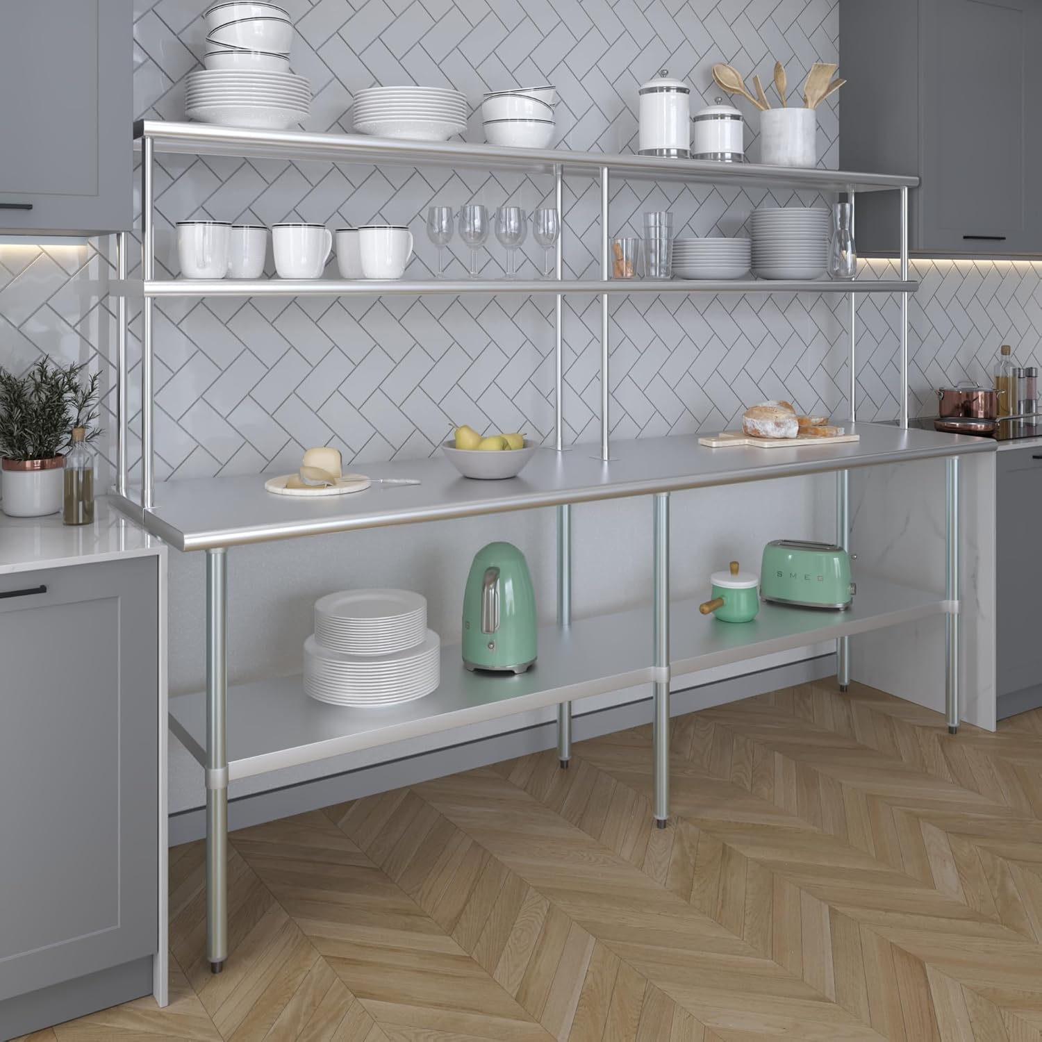 AmGood Double OverShelf Stainless Steel NSF - Many (96" Long x 12" Deep)