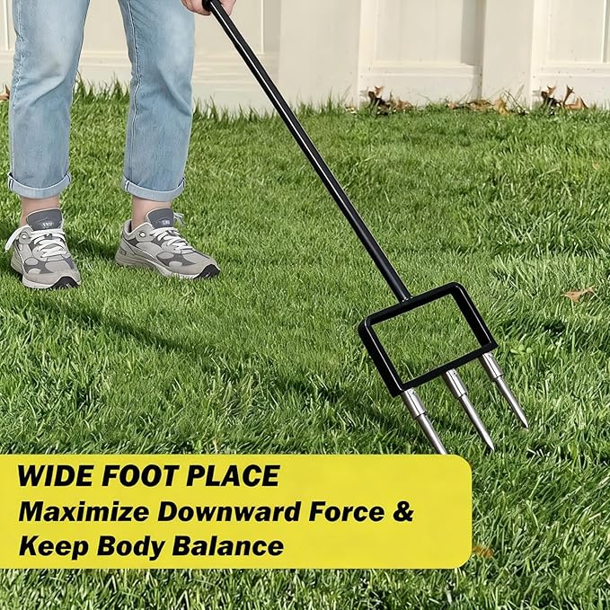 Lawn Aerator, Core Aerator Lawn Tool, Stainless Steel 3-Corer Lawn Hand Aeration – Manual Yard Plug Aerator for Compacted Garden Soil, Garden Care, Gardening Core Aeration Tool (Spike Tine)
